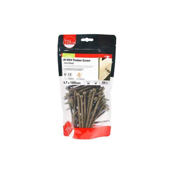 6.7 x 100 mm Timco Timber Frame Construction and Landscaping Screws Hex Exterior Green Organic (TIMbag of 50) - Image 3
