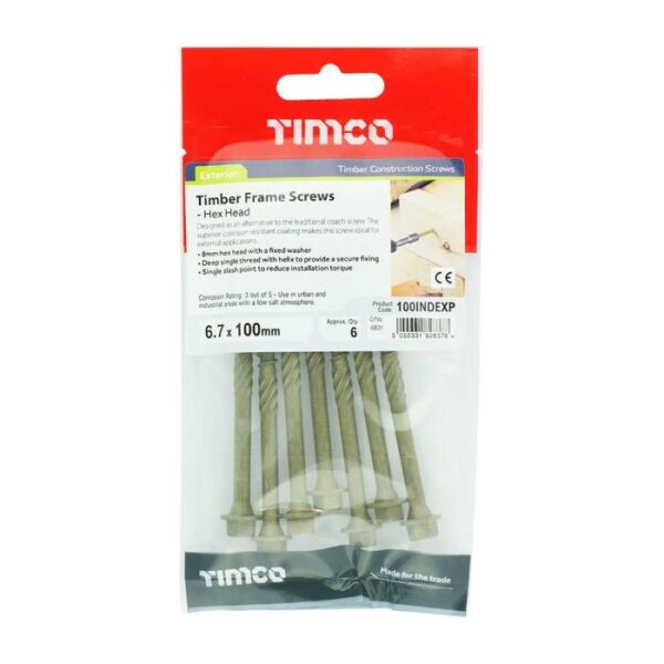 6.7 x 100 mm Timco Timber Frame Construction and Landscaping Screws Hex Exterior Green Organic (TIMpac of 6)