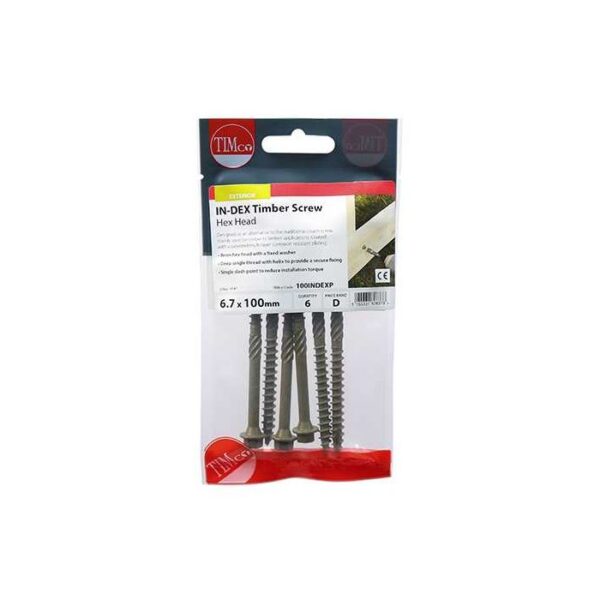 6.7 x 100 mm Timco Timber Frame Construction and Landscaping Screws Hex Exterior Green Organic (TIMpac of 6) - Image 3