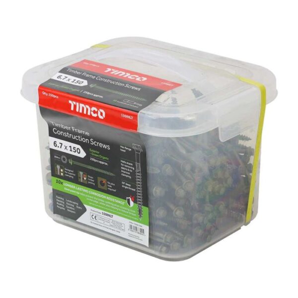 6.7 x 150 mm Timco Timber Frame Construction and Landscaping Screws Hex Exterior Green Organic (Tub of 250)