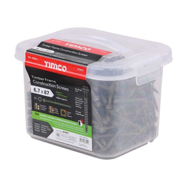 6.7 x 87 mm Timco Timber Frame Construction and Landscaping Screws Hex Exterior Green Organic (Tub of 400)
