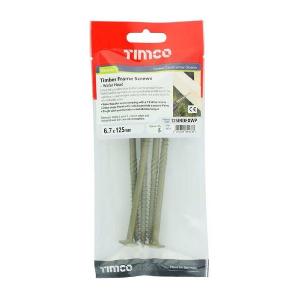6.7 x 125 mm Timco Timber Construction and Landscaping Screws Wafer Exterior Green (TIMpac of 5)