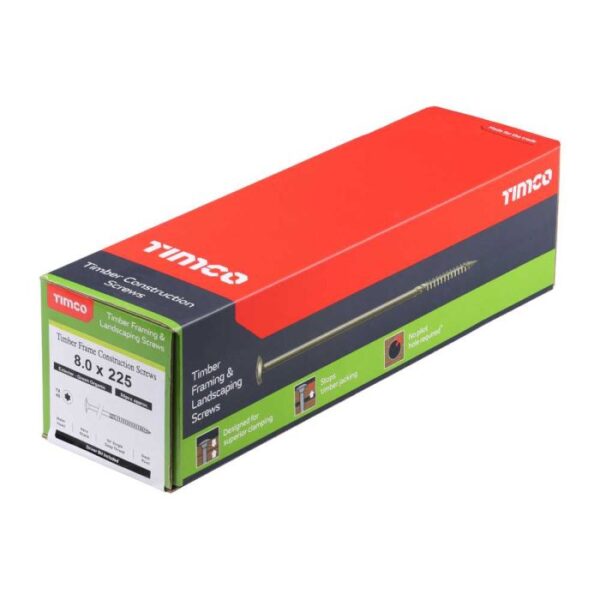 8.0 x 225 mm Timco Timber Construction and Landscaping Screws Wafer Exterior Green (Box of 50)