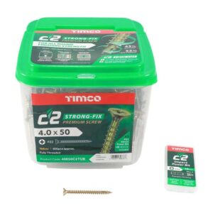 4.0 x 50mm Timco C2 Strong Fix PZ Double Countersunk Sharp Point Premium Wood Screw Zinc-Yellow (Tub of 800)