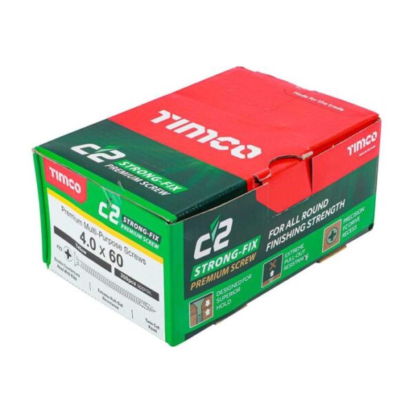 4.0 x 60mm Timco C2 Strong Fix PZ Double Countersunk Sharp Point Premium Wood Screw Zinc-Yellow (Box of 200) - Image 2
