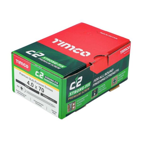 4.0 x 70mm Timco C2 Strong Fix PZ Double Countersunk Sharp Point Premium Wood Screw Zinc-Yellow (Box of 200) - Image 3