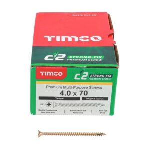 4.0 x 70mm Timco C2 Strong Fix PZ Double Countersunk Sharp Point Premium Wood Screw Zinc-Yellow (Box of 200)
